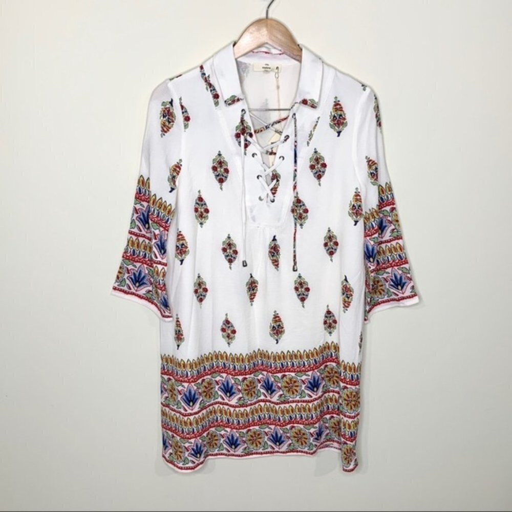 NWT Entro White Floral Lace Up Tunic Dress